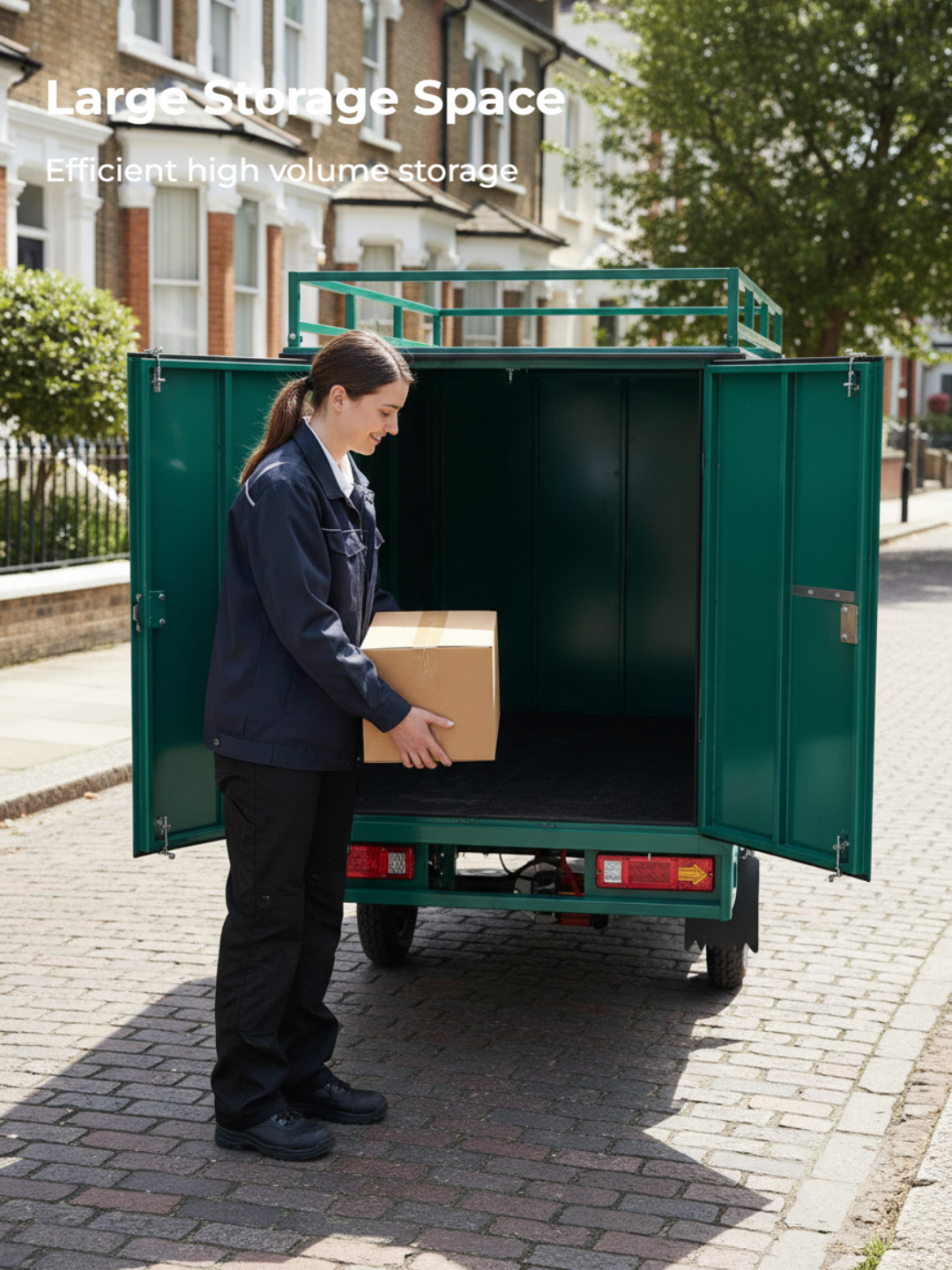 Advanced safety features, including reliable brakes, bright LED lights, and a protective front guard, ensure safe operation even in busy community environments.