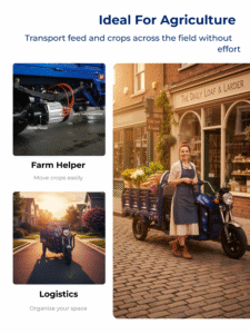 Heavy-duty electric cargo tricycle with robust design for industrial use