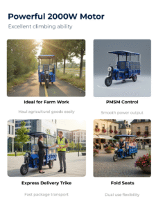 2000W Electric Cargo Passenger Tricycle Front View | EU CE Certified