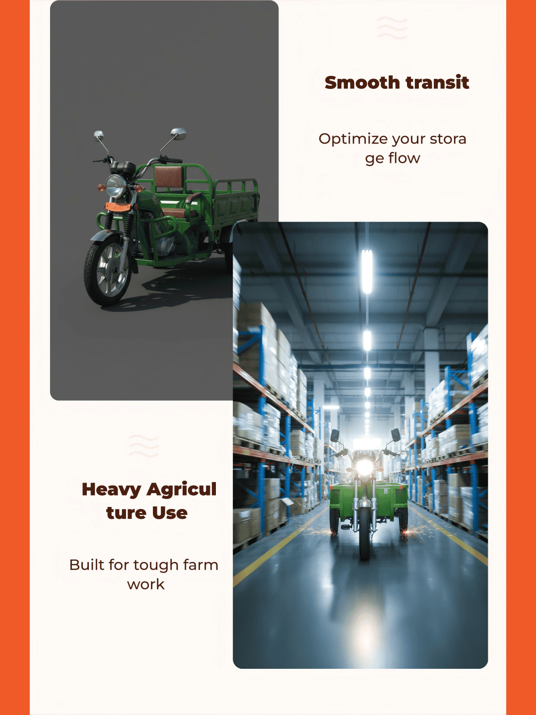 Heavy-duty tires and advanced shock absorption ensure a stable, smooth ride, even when transporting maximum loads across uneven factory floors.